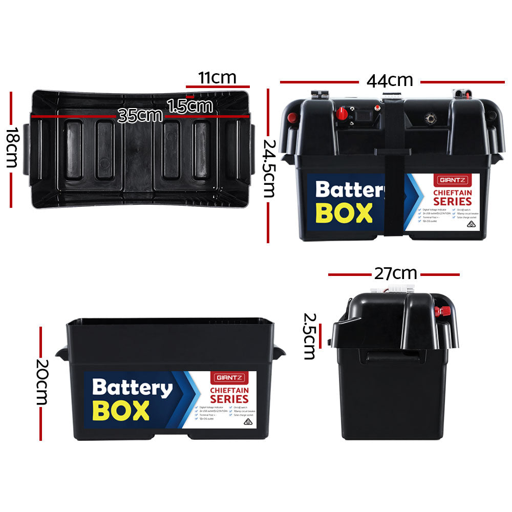 Giantz AGM Battery Box 12v Large Deep Cycle Box Portable Solar Caravan Camping