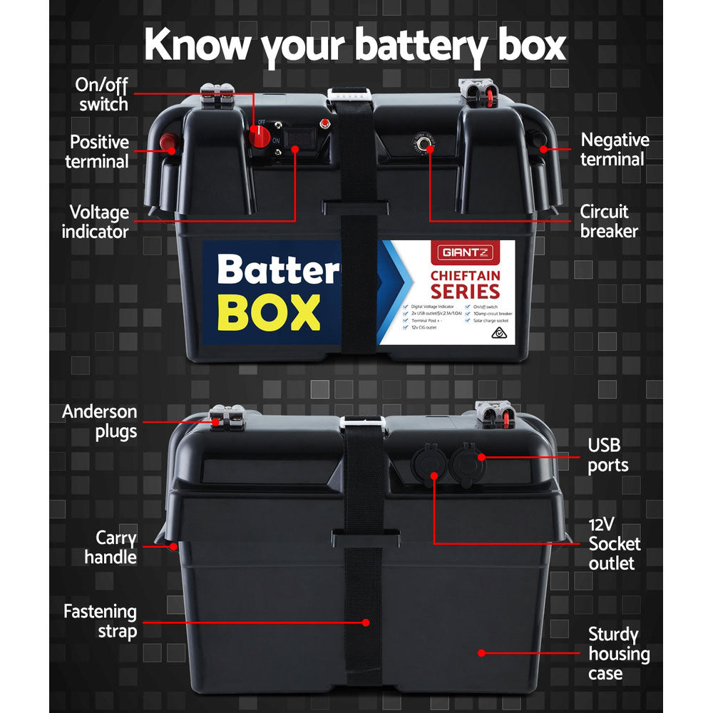 Giantz AGM Battery Box 12v Large Deep Cycle Box Portable Solar Caravan Camping