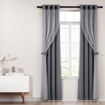 Artiss 2X 132x213cm Blockout Sheer Curtains Charcoal