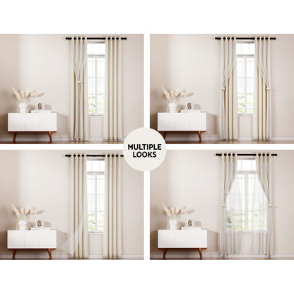 Artiss 2X 132x242cm Blockout Sheer Curtains Beige