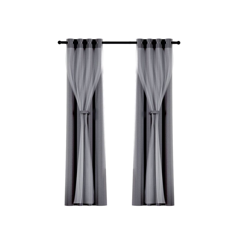 Artiss 2X 132x242cm Blockout Sheer Curtains Charcoal