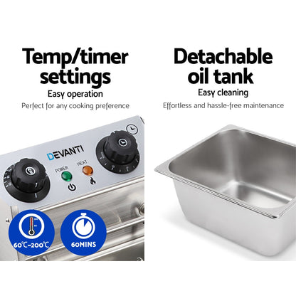 Devanti 10L Electric Commercial Deep Fryer Single Basket 2200W