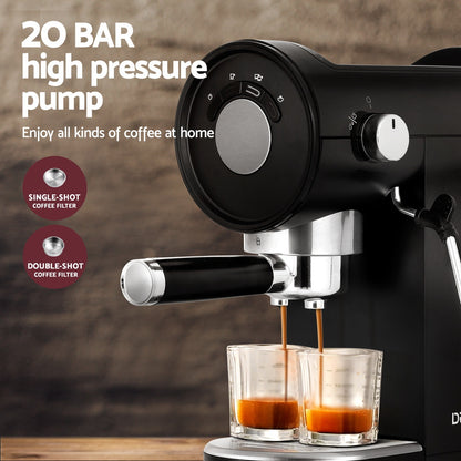 Devanti 20 Bar Coffee Machine Espresso Cafe Maker Black