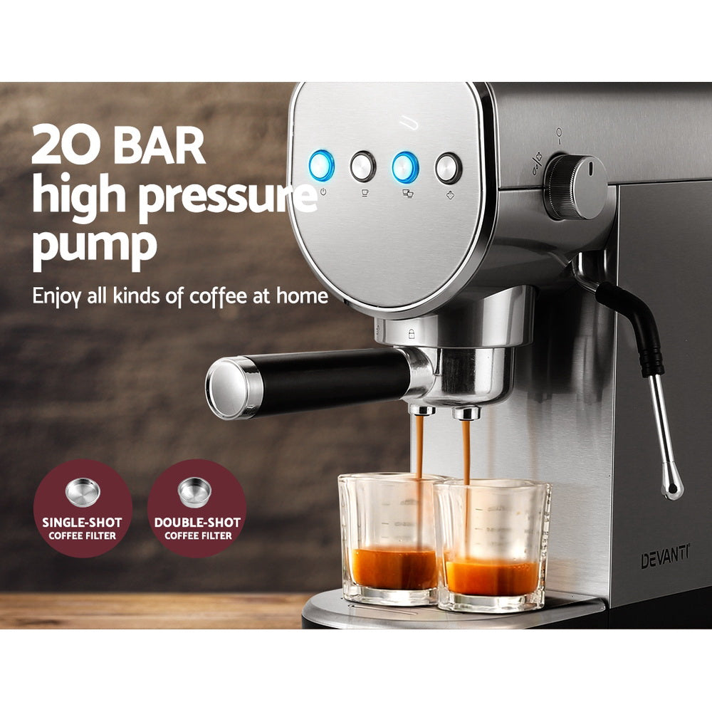 Devanti 20 Bar Coffee Machine Espresso Cafe Maker