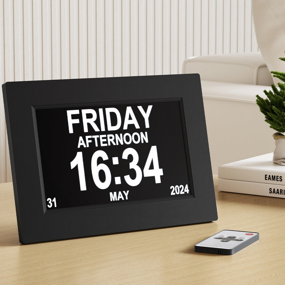 Artiss 8" Digital Day Clock Calendar Alarm Black