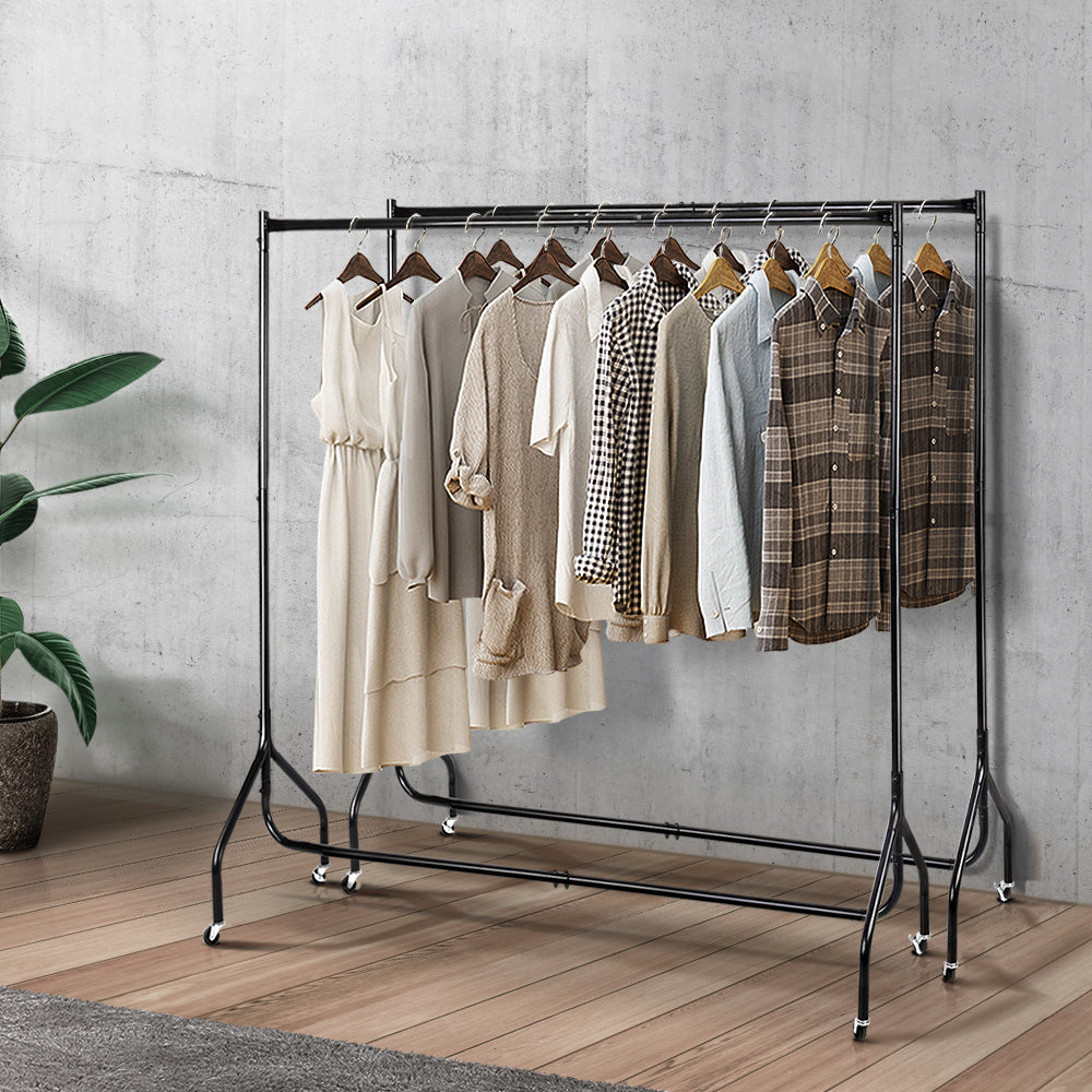 Artiss 2X Clothes Rack Coat Stand 6FT Rail Wheels