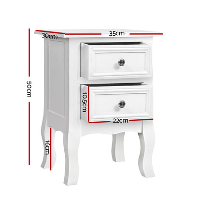 Artiss Bedside Table 2 Drawers - BISSET White