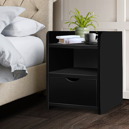 Artiss Bedside Table 1 Drawer with Shelf - FARA Black