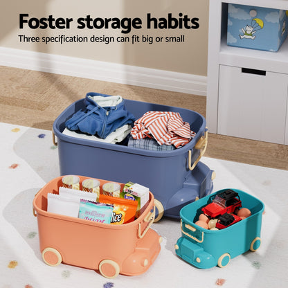 Keezi 3PCS Toy Storage Box Cute Car Toy Container Kids Toys Organiser Snack Boxes