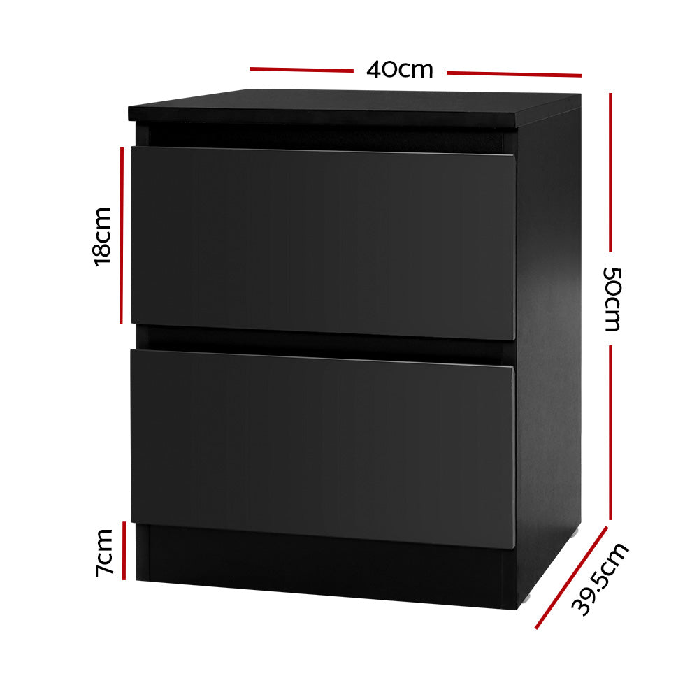 Artiss Bedside Table 2 Drawers - PEPE Black