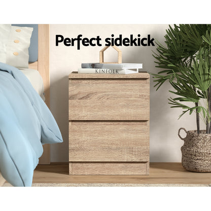 Artiss Bedside Table 2 Drawers - PEPE Oak