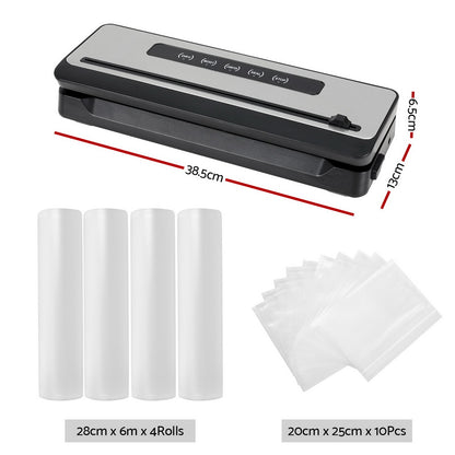 Devanti Food Vacuum Sealer Machine Sealing Cutter 4 Modes Storage Bags 4 Rolls