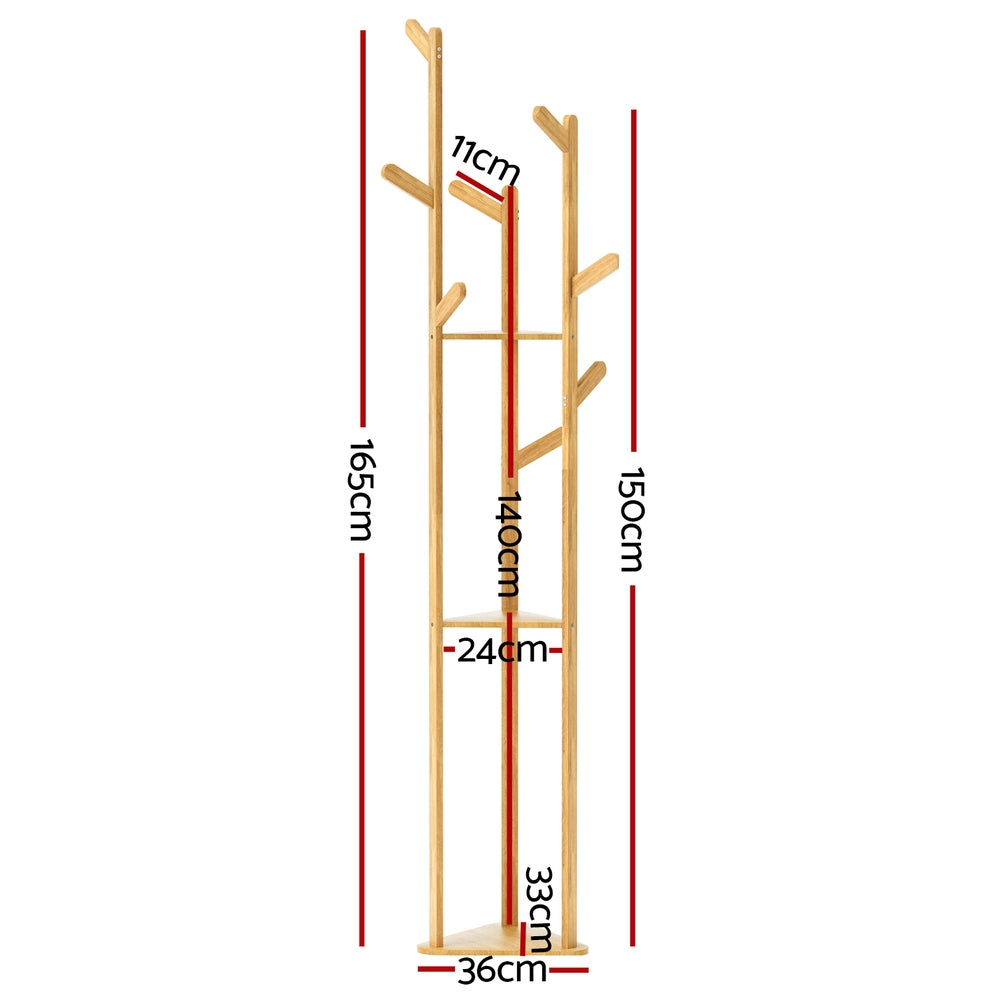 Artiss Clothes Rack Coat Stand 9 Hooks Tree Shelf Bamboo