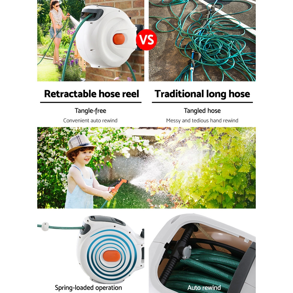 Greenfingers Water Hose Reel 20M Retractable Garden Brass Spray Gun Auto Rewind