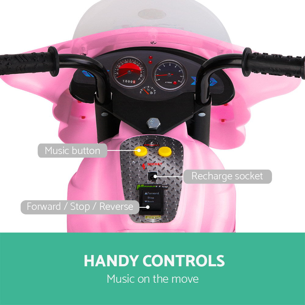 Rigo Kids Electric Ride On Police Motorcycle Motorbike 6V Battery Pink