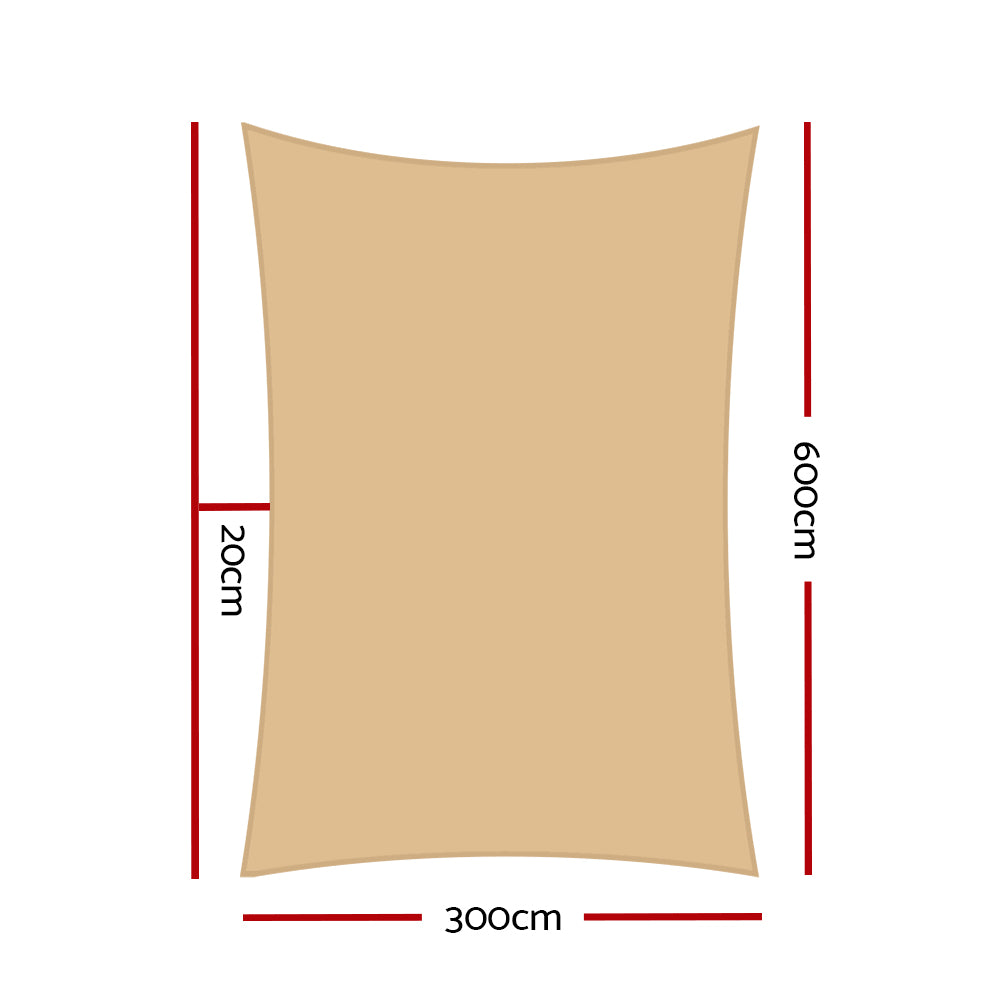 Instahut Shade Sail 3x6m Rectangle 280GSM 98% Sand Shade Cloth