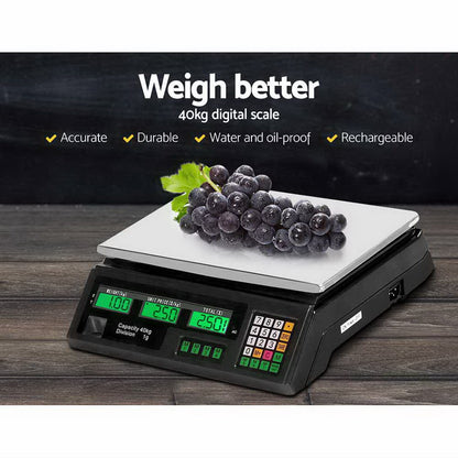 Emajin Scales Digital Kitchen 40KG Weighing Scales Platform Scales Black LCD