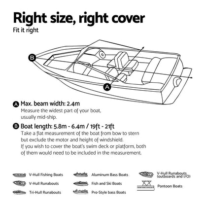 Seamanship Boat Cover 19-21ft Trailerable Jumbo Marine Grade Heavy Duty Black