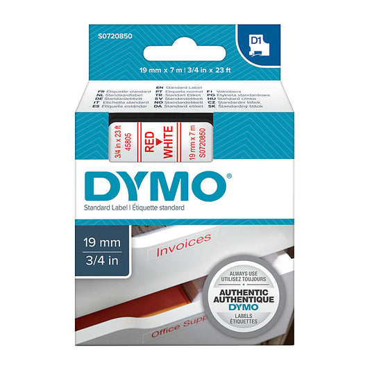 DYMO Red on White 19mmx7m Tape