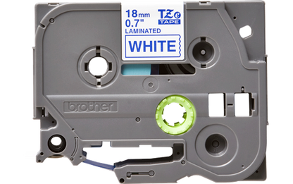 Brother 3/4" 18 mm Blue on White TZe P-Touch Tape for Brother PT-1900, PT1900 Label Maker.