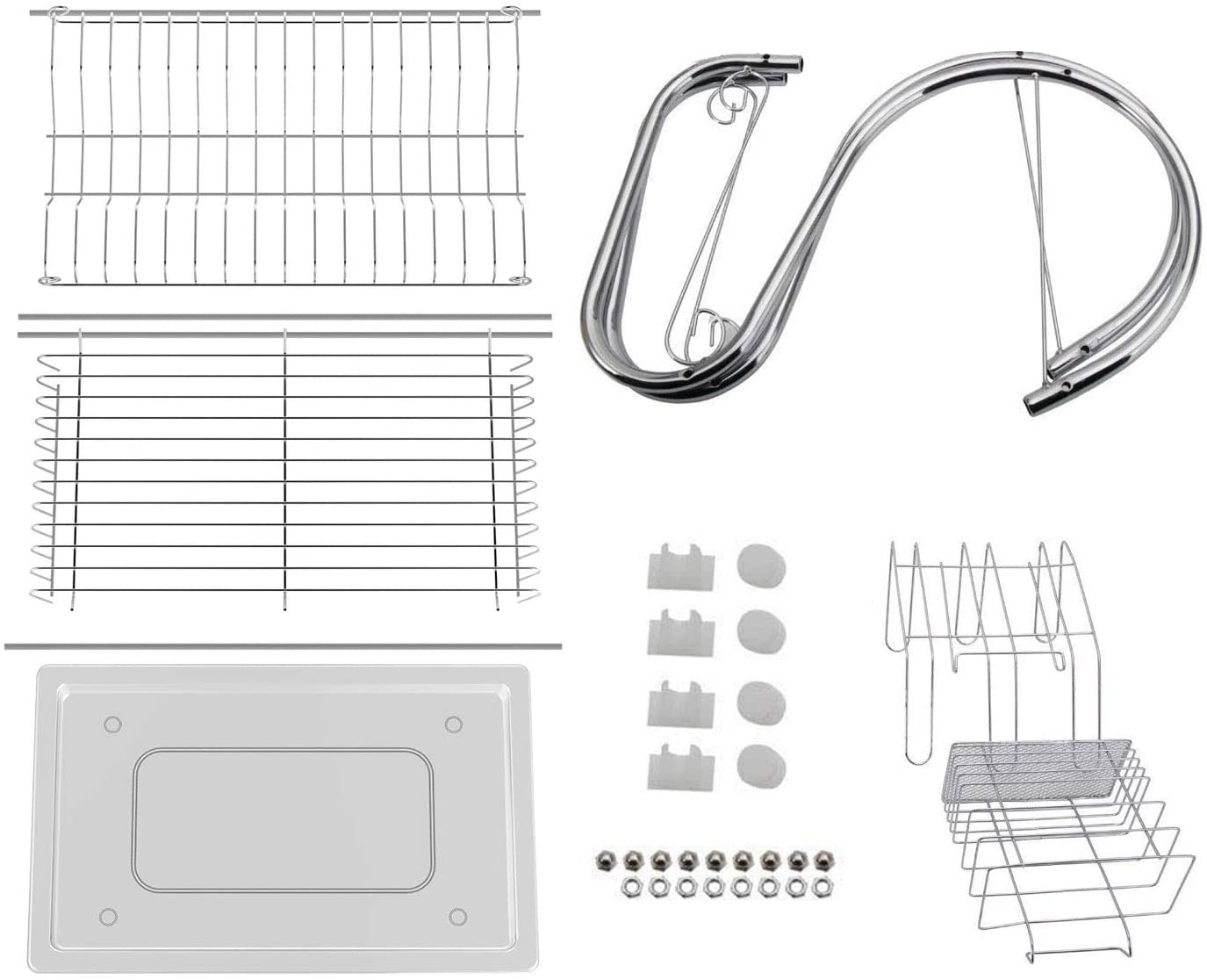 2 Tier Dish Rack with Drain Board for Kitchen Counter and Plated Chrome Dish Dryer Silver 42 x 25,5 x 38 cm