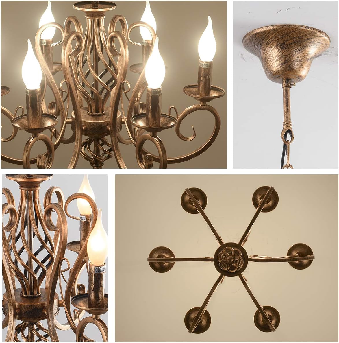 French Country Chandelier, 6 Lights, Rustic