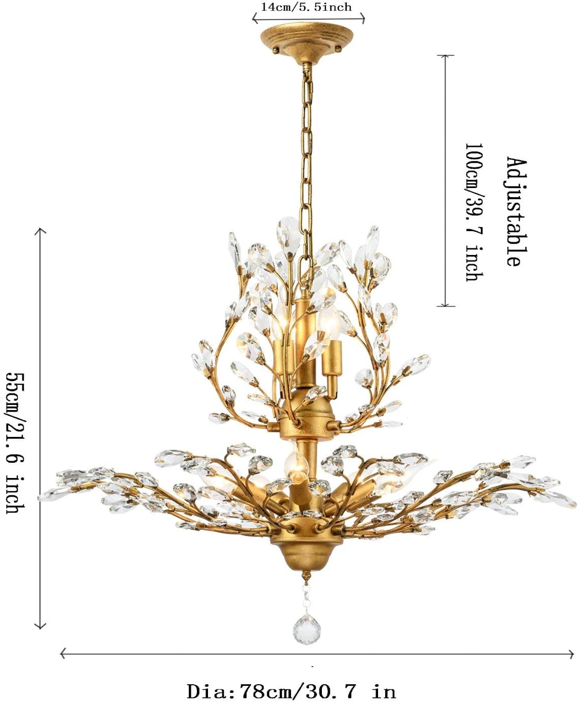 Crystal Chandelier Vintage, 8 Lights, Gold