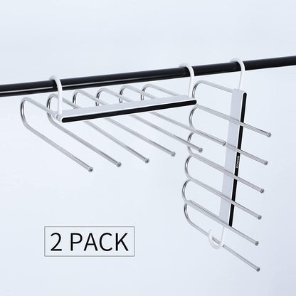 2 Pack Adjustable Multi-Layer 6 in 1 Pants Hanger for Wardrobe and Home Storage (White)