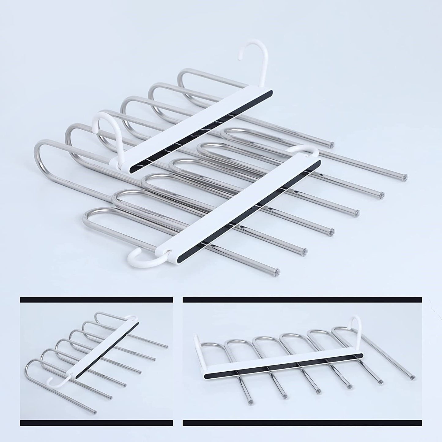 2 Pack Adjustable Multi-Layer 6 in 1 Pants Hanger for Wardrobe and Home Storage (White)