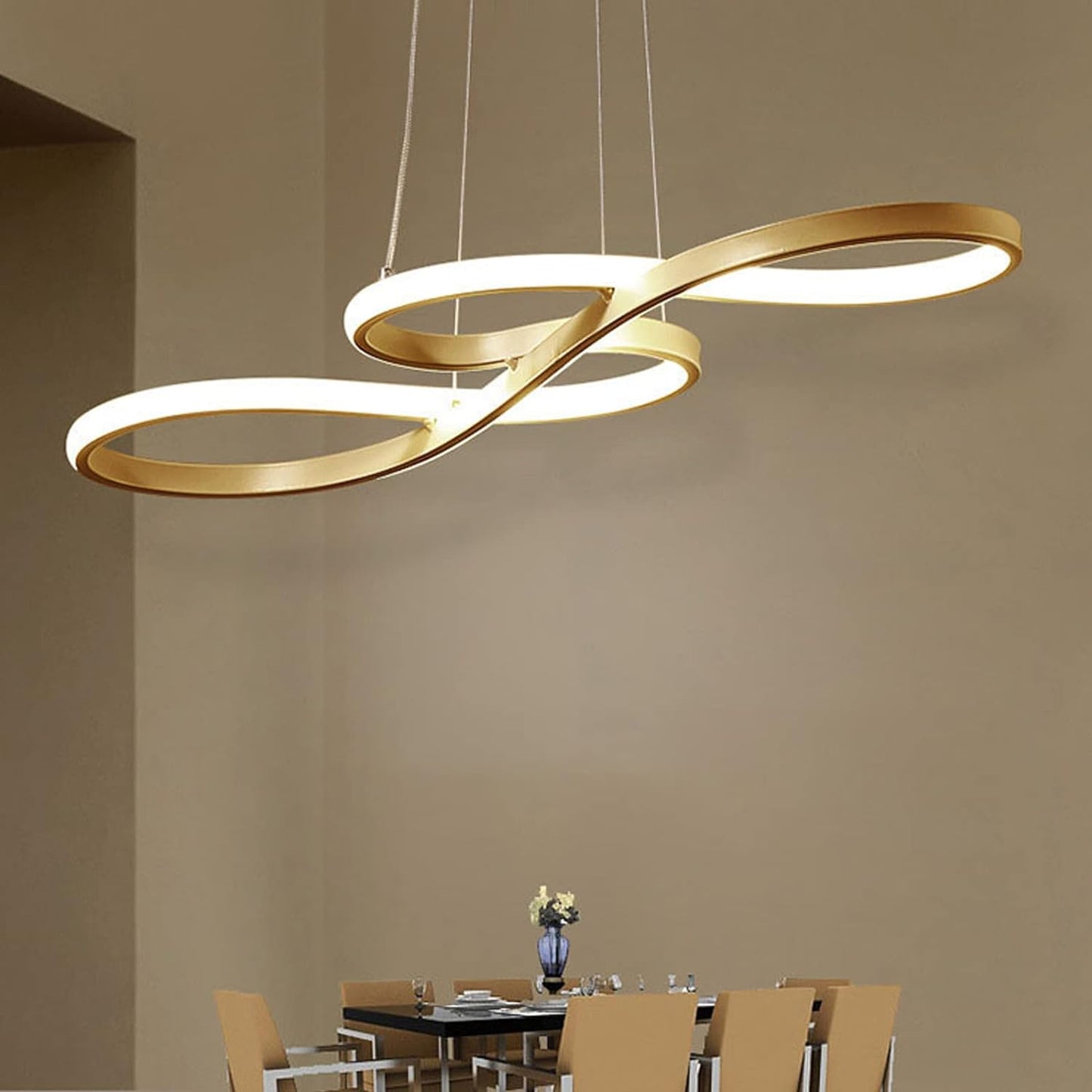 LED Modern Chandelier, Musical Note, Dimmable Pendant, Gold