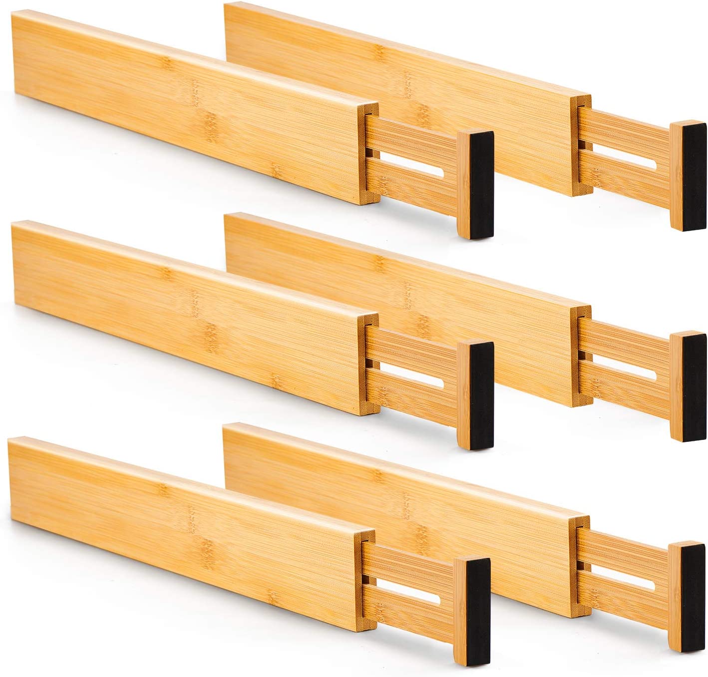 6 Pack Bamboo Adjustable Kitchen Drawer Dividers (Large, 44-55 cm)