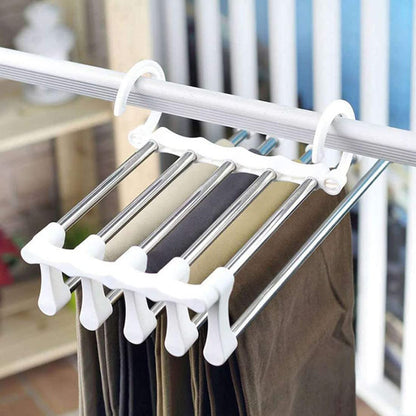 2 Pack Stainless Steel Adjustable 5 in 1 Pants Hangers Non-Slip Space Saving for Home Storage