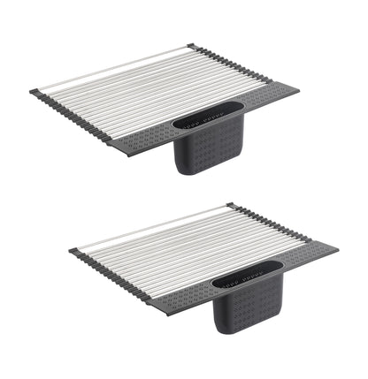 2 Pack Large Stainless Steel Roll Up Dish Drying Rack with Utensil Holder for Home Kitchen