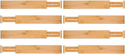 8 Pack Bamboo Adjustable Kitchen Drawer Dividers (Large, 44-55 cm)