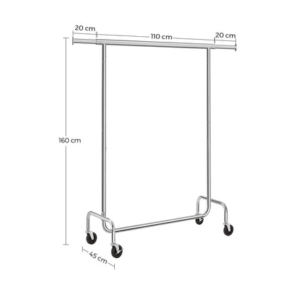 Clothes Rack Wheels Chrome Extendable, 136 kg load