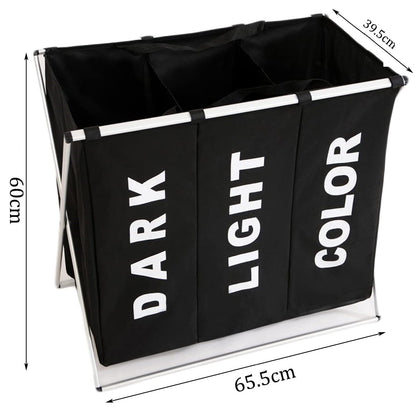 3 in 1 Large 135L Laundry Clothes Hamper Basket with Waterproof bags and Aluminum Frame (Black)