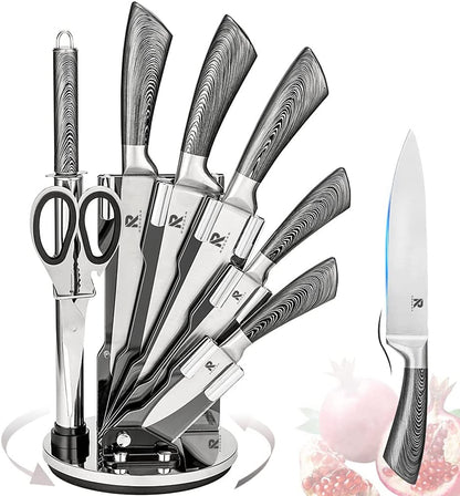 Kitchen Knife Block Set 8 Stainless Steel Knives with Wooden Color Handle (Silver color)