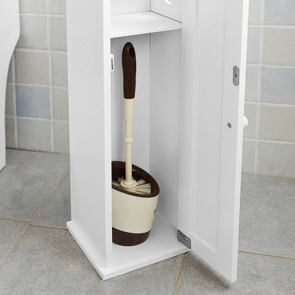 Toilet Paper Holder with Storage, Freestanding Cabinet, Toilet Brush Holder and Toilet Paper Dispenser