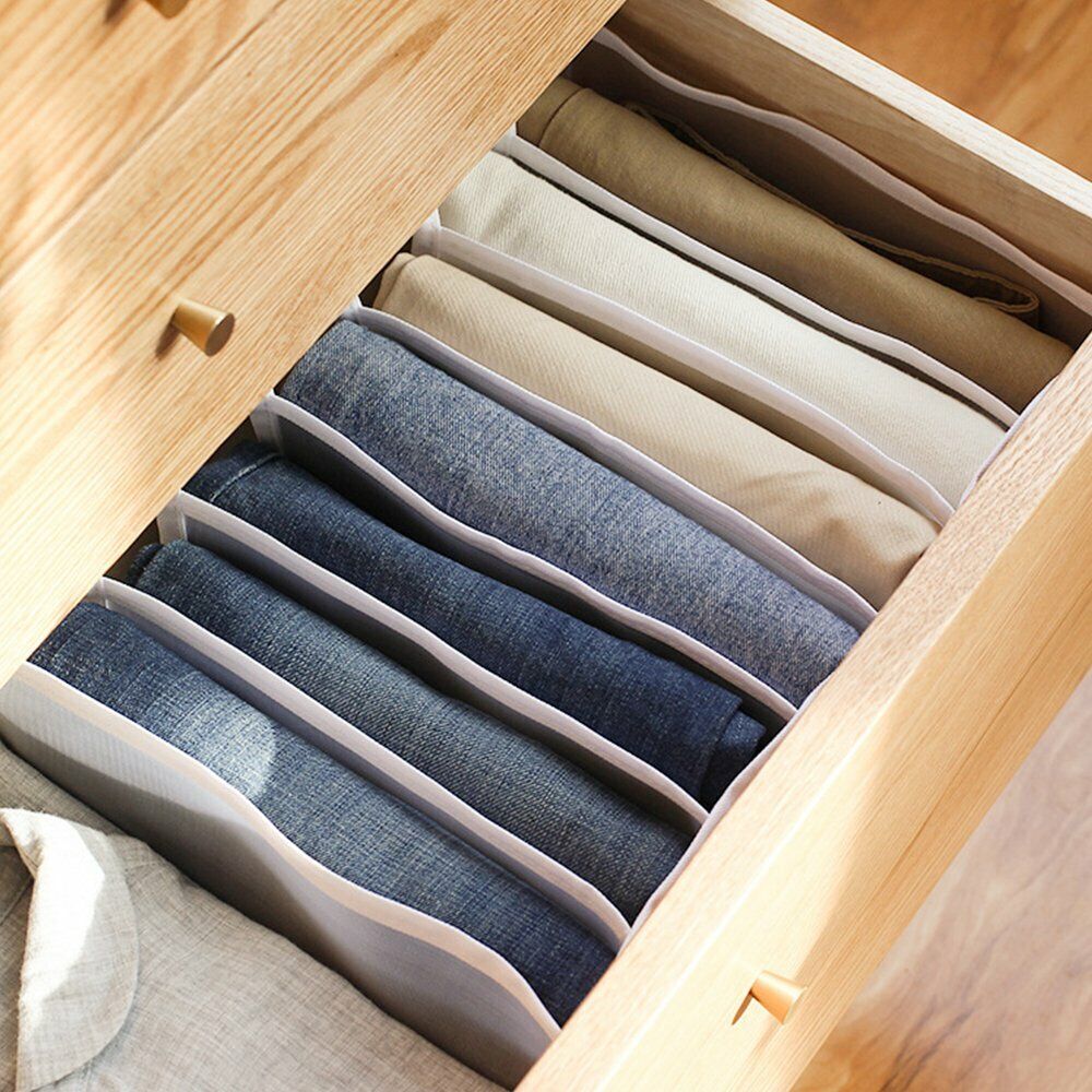 2PCS 7 Grids Mesh Foldable Clothes Storage Jeans Pants Organizer Clothes Organizer 36X25X20CM