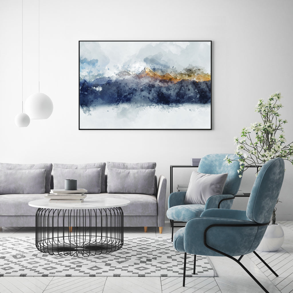 Wall Art 50cmx70cm Abstract Sunlight Mountains Black Frame Canvas