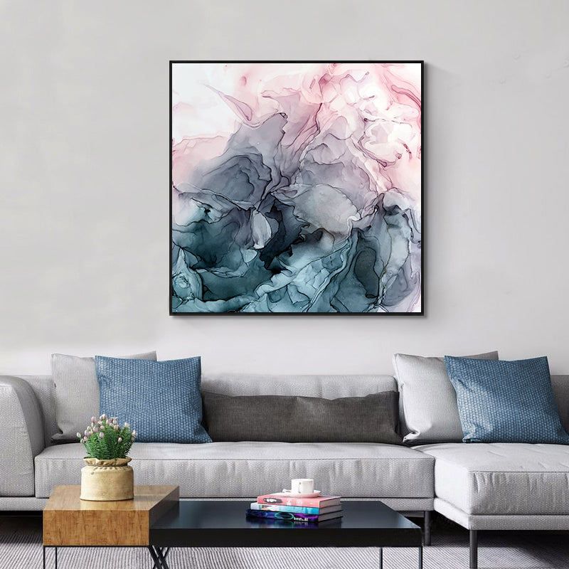 Wall Art 50cmx50cm Marbled Pink Grey Black Frame Canvas