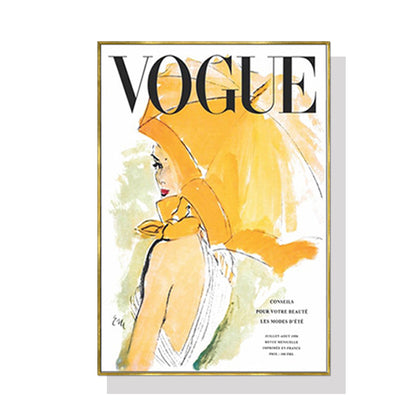 Wall Art 90cmx135cm Vogue Girl Gold Frame Canvas