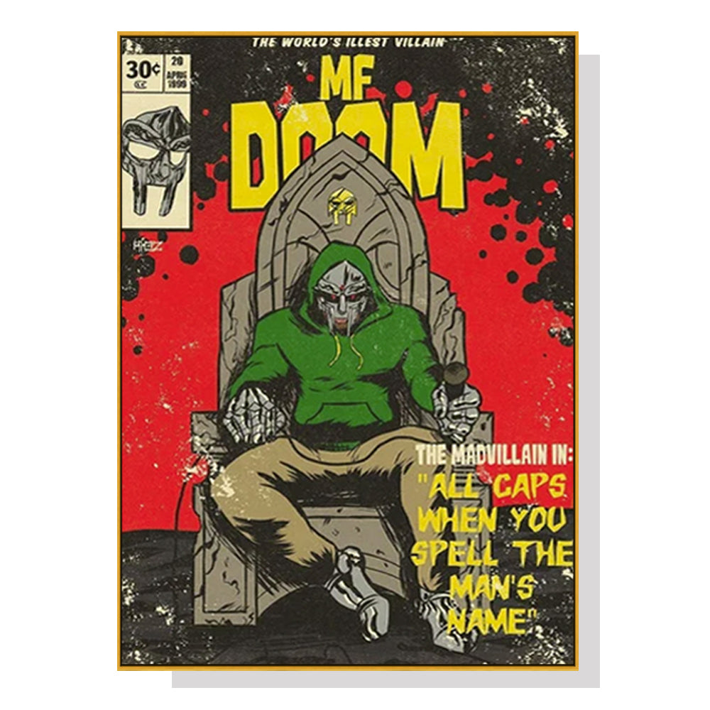 Wall Art 90cmx135cm MF DOOM Music Gold Frame Canvas