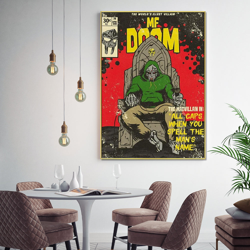 Wall Art 90cmx135cm MF DOOM Music Gold Frame Canvas