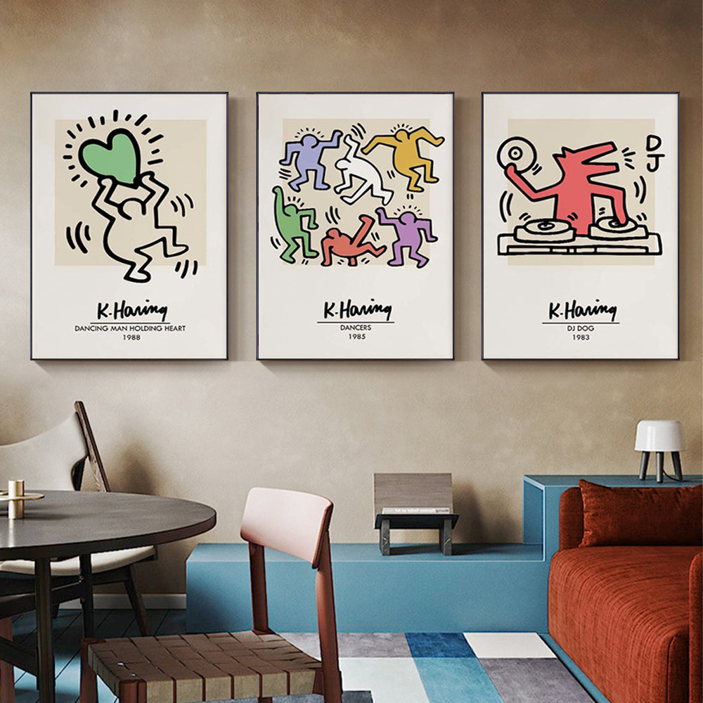 Wall Art 40cmx60cm Keith Haring Pop Art 3 Sets Black Frame Canvas