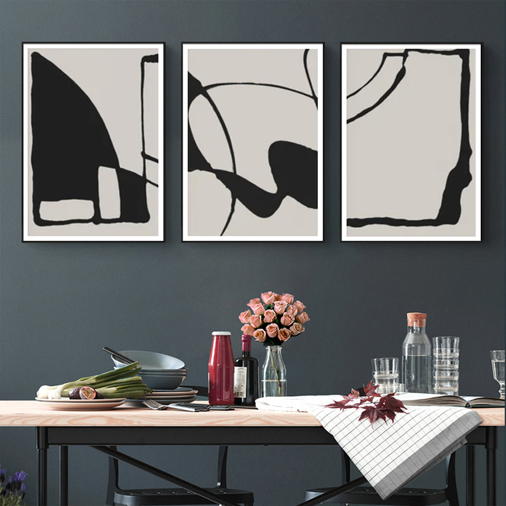 Wall Art 70cmx100cm Black Beige 3 Sets Black Frame Canvas