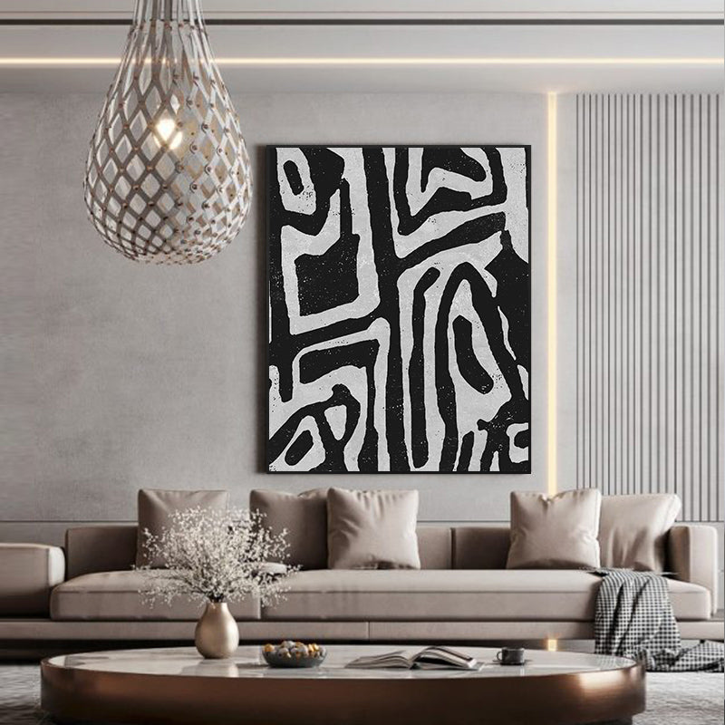 Wall Art 50cmx70cm Abstract Black Artwork Black Frame Canvas