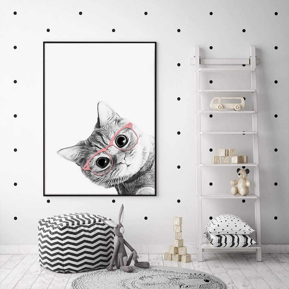 Wall Art 40cmx60cm Cat With Glasses Black Frame Canvas