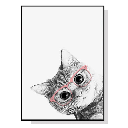 Wall Art 90cmx135cm Cat With Glasses Black Frame Canvas