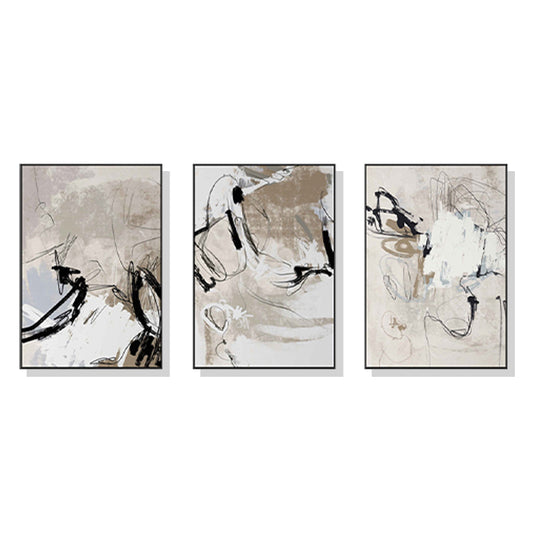 Wall Art 60cmx90cm Modern Abstract Beige 3 Sets Black Frame Canvas